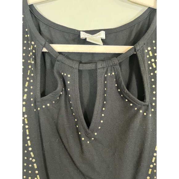 Retro Metallic Studs Cutout Beaded Top Black M Chic Classic Preppy Festive 90s - Picture 5 of 9